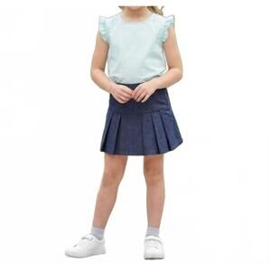 NEW LITTLE OLIN ruffle sleeve top & pleated skirt set in teal/ denim